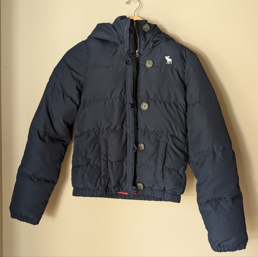 Abercrombie & Fitch Down Navy Quilted Short Hooded Puffer Jacket Size youth XL